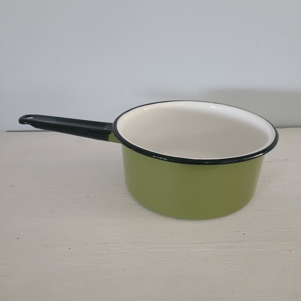 Vintage Green Enamel Saucepan